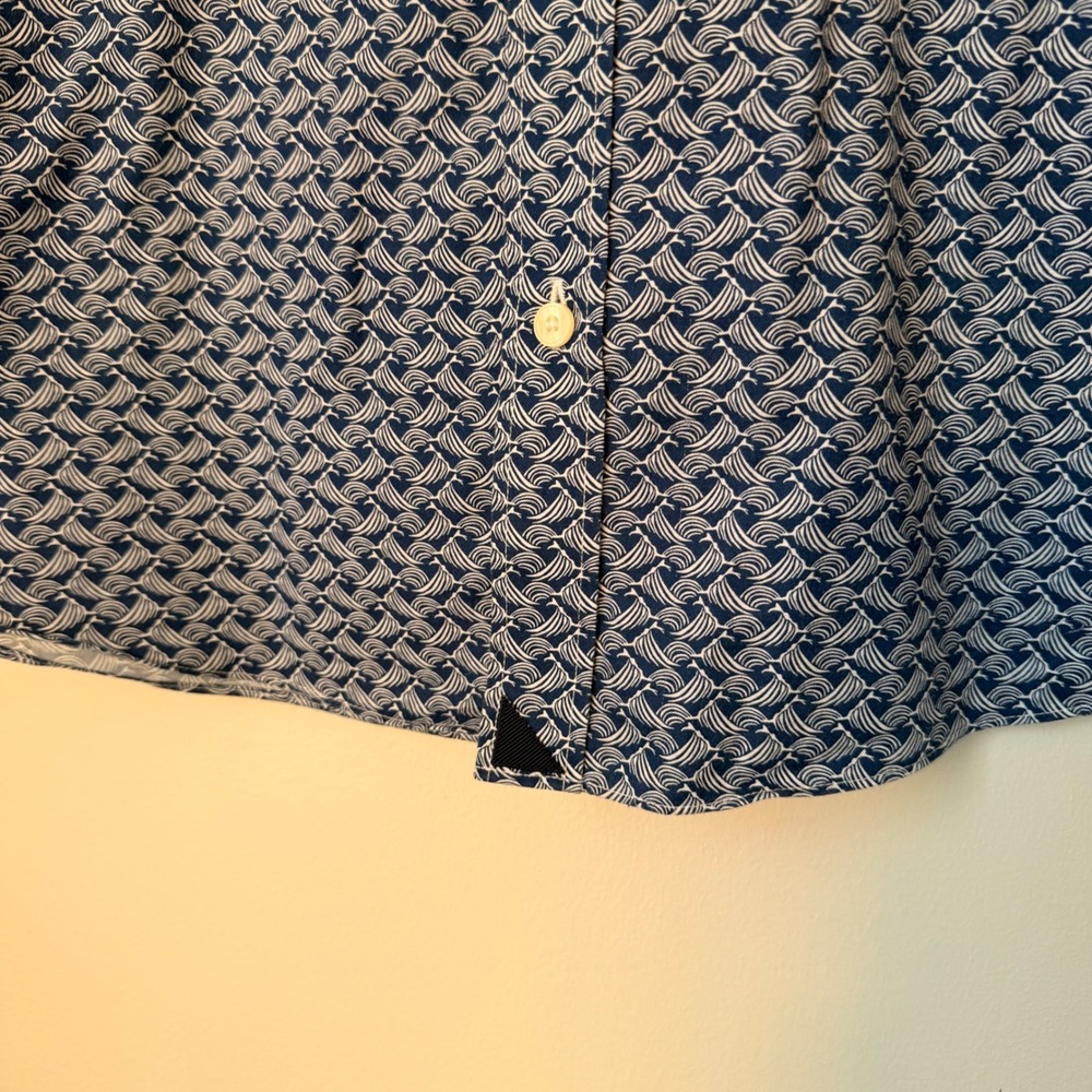 UNTUCKit Stoller Slim Fit Navy Wave Short Sleeve Shirt (Large) Summer Coastal - Picture 7 of 12